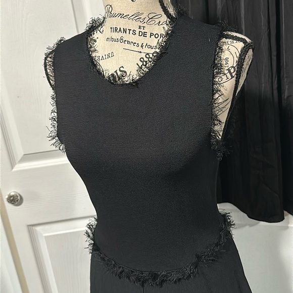 A.L.C Black A-Line Crew Neck Fringe Trim Sleeveless Black Midi Dr… - Picture 5 of 14